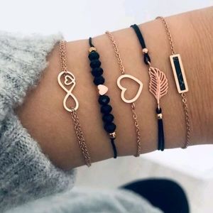 5pc heart and leaf decor bracelets